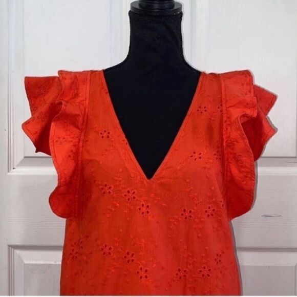 McGuire Eyelet Ruffle Sleeve Coral Dress(Size XS) - Picture 4 of 6